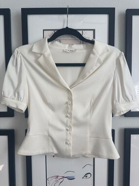 GAALA Cream Short-Sleeve Peplum Blouse